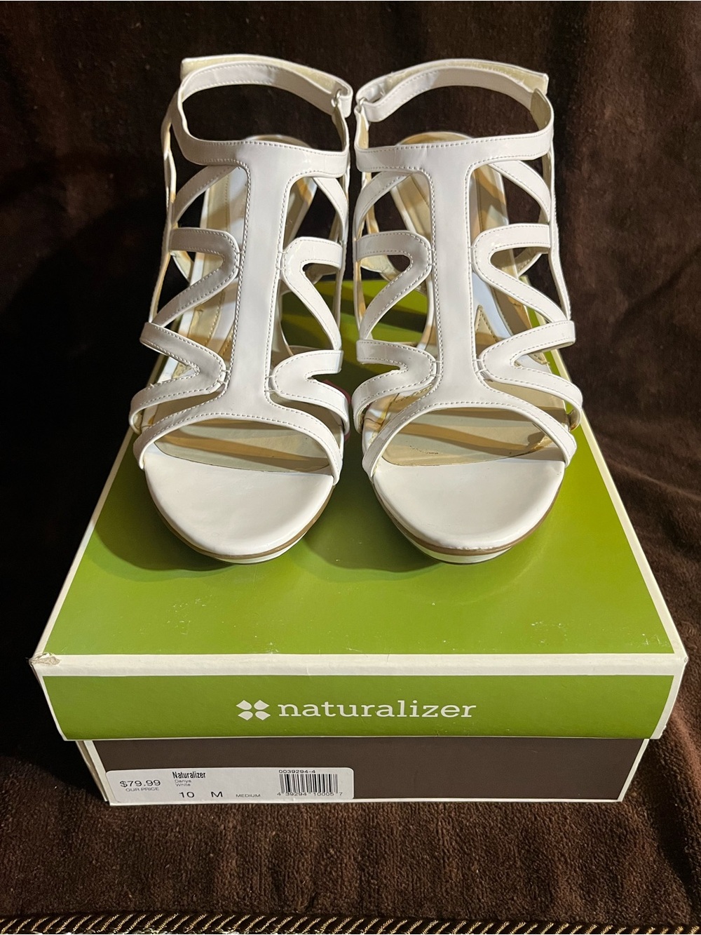 Naturalizer White Strappy Wedge Sandals with Ankle Zip